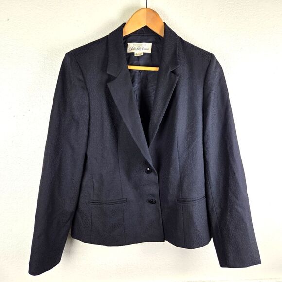 Saks Fifth Avenue Jackets & Blazers - Women's Saks Fifth Aveune Wool Abstract Leaf Elegant Black Women's Blazer Sz 14
